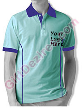 Designer Aqua Blue and Royal Blue Color Polo T Shirts With Company Logo